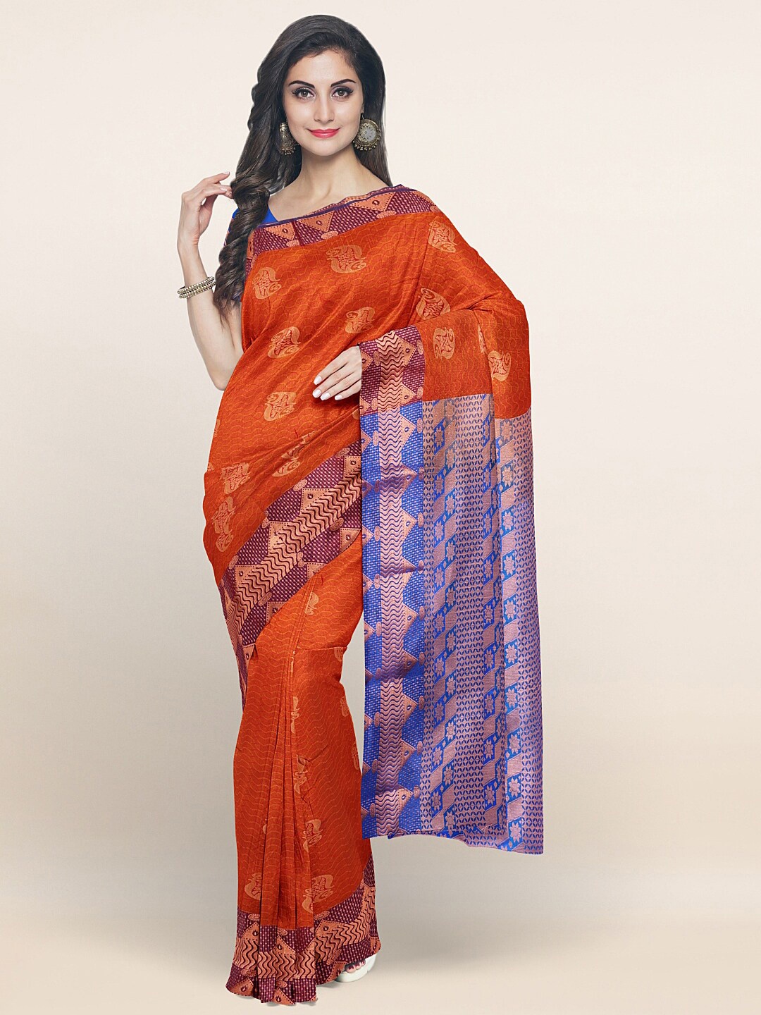 

Pothys Rust & Gold-Toned Ethnic Motifs Zari Art Silk Saree