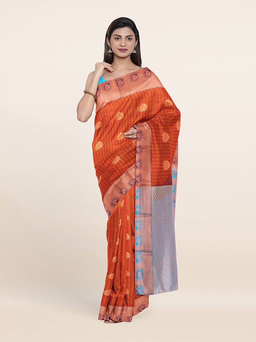 

Pothys Rust & Gold-Toned Woven Design Zari Art Silk Saree