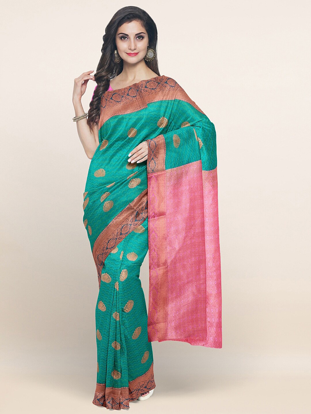 

Pothys Green & Gold-Toned Woven Design Zari Art Silk Saree