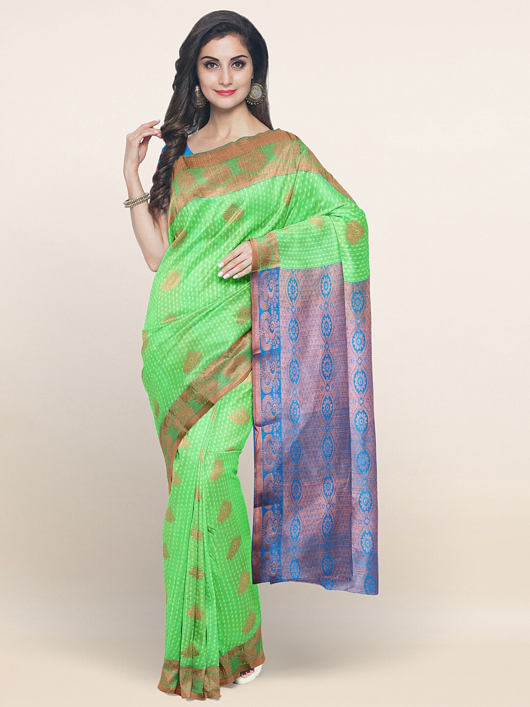 

Pothys Green & Blue Ethnic Motifs Zari Art Silk Saree