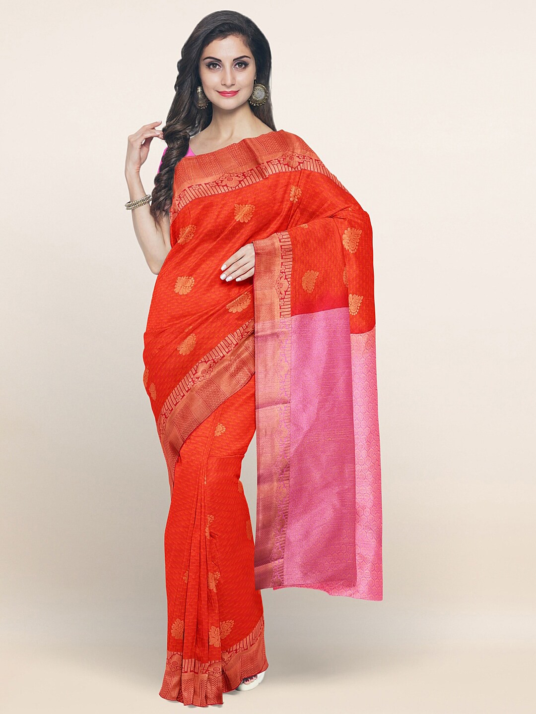 

Pothys Red & Gold-Toned Woven Design Zari Art Silk Saree