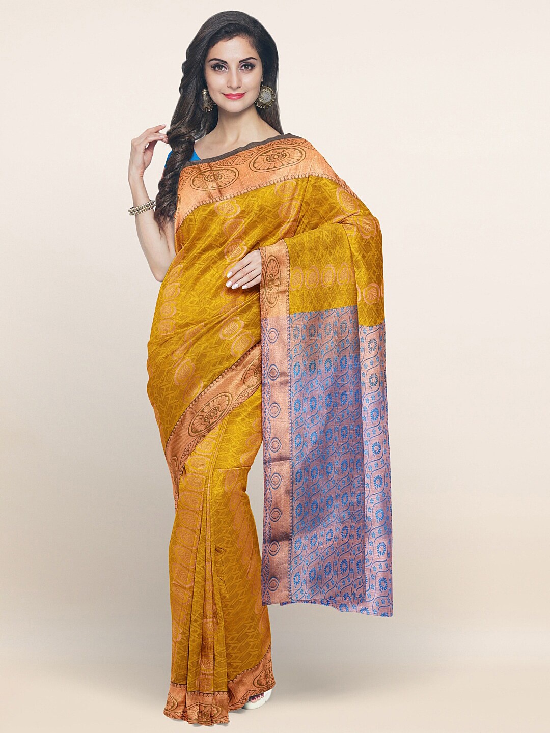 

Pothys Gold-Toned & Blue Woven Design Zari Art Silk Saree