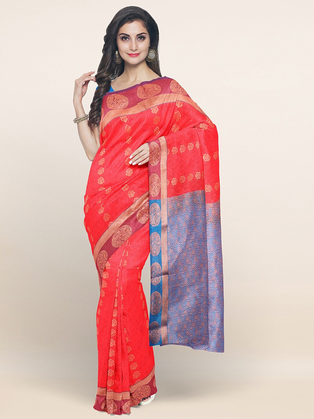 

Pothys Red & Blue Ethnic Motifs Zari Art Silk Saree