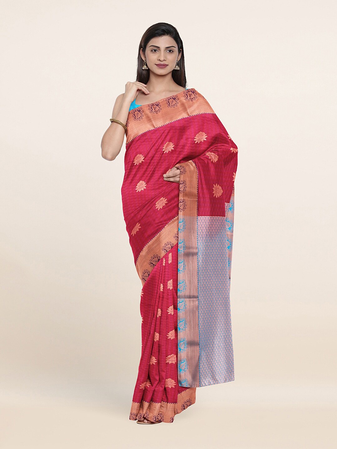 

Pothys Red & Copper-Toned Woven Design Zari Art Silk Saree