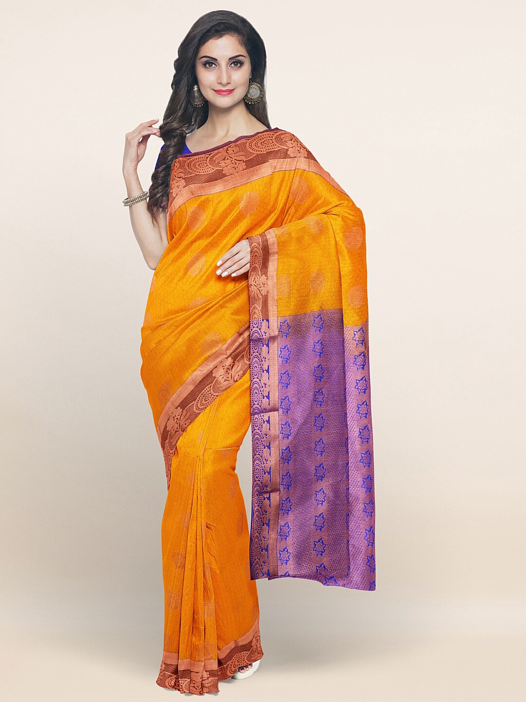 

Pothys Yellow & Purple Woven Design Zari Art Silk Saree