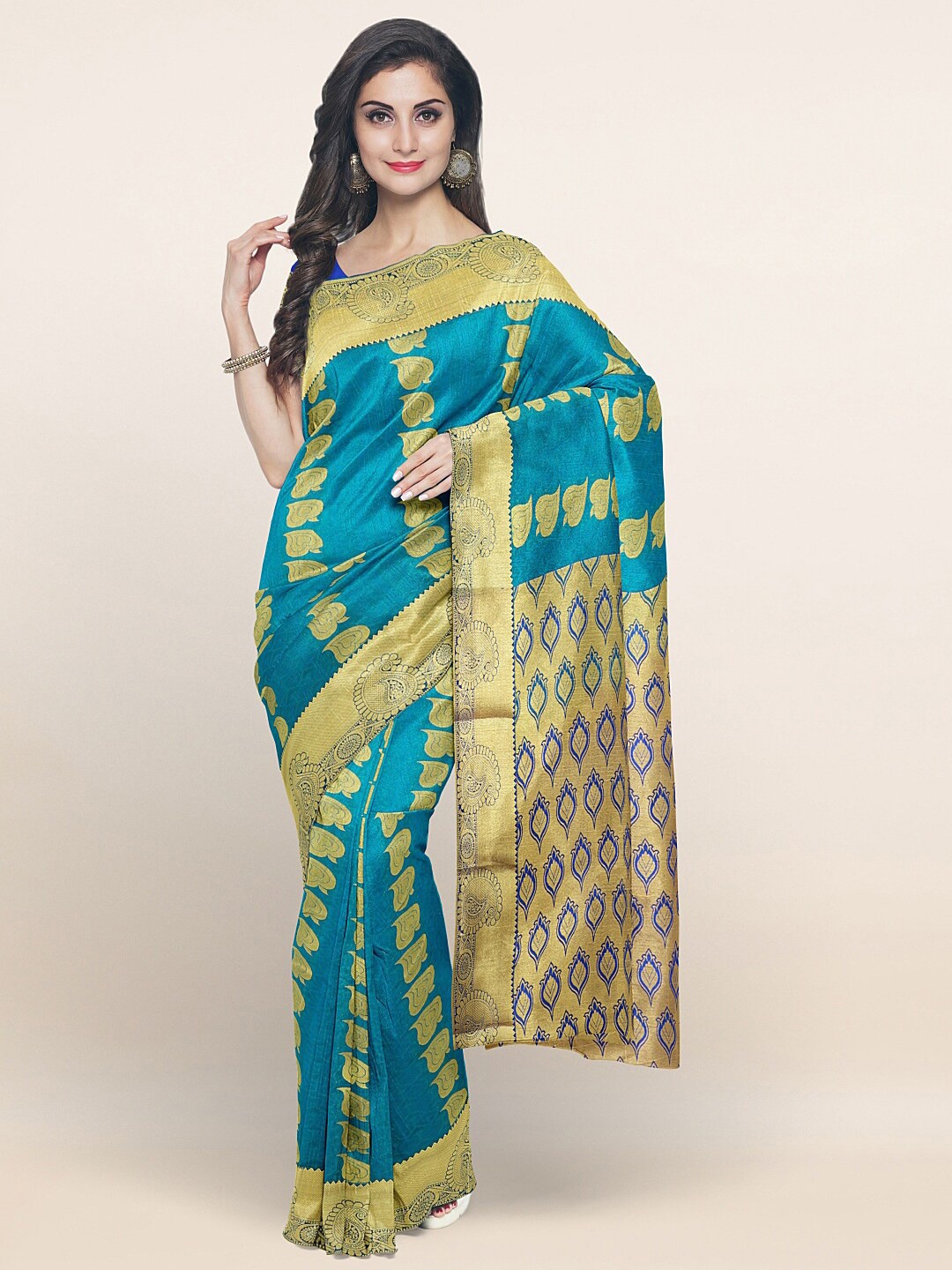 

Pothys Blue & Gold-Toned Woven Design Zari Art Silk Saree