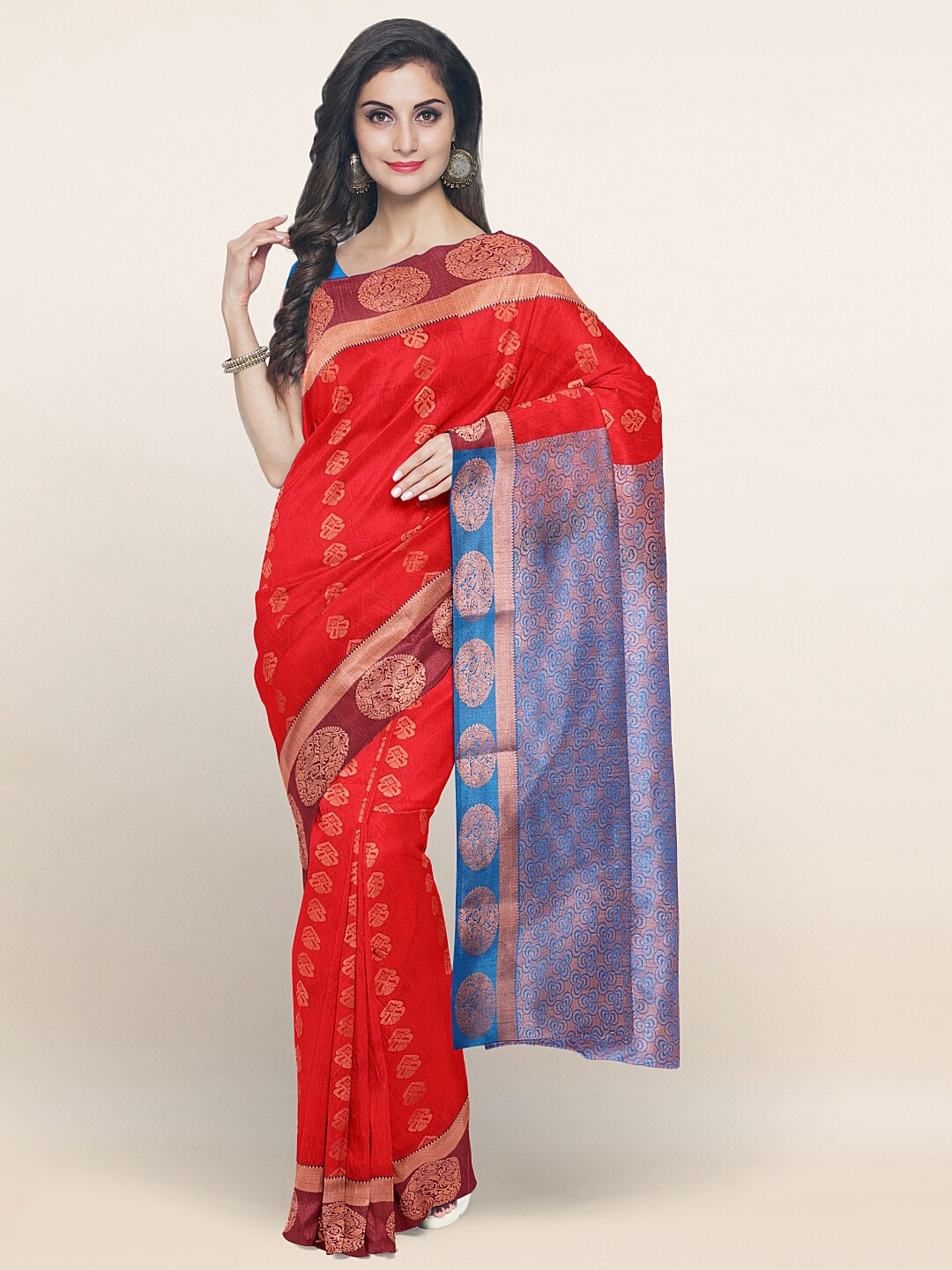 

Pothys Red & Blue Woven Design Zari Art Silk Saree