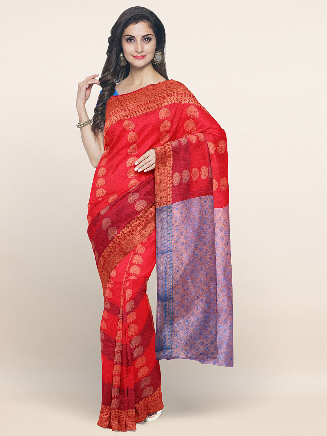 

Pothys Pink & Blue Floral Zari Art Silk Saree