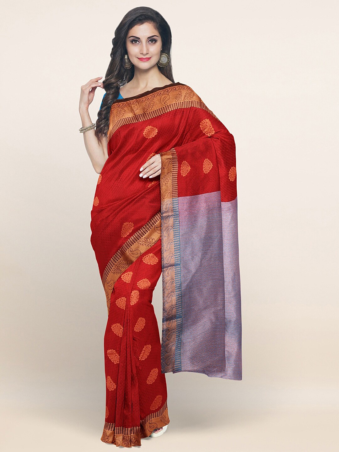 

Pothys Maroon & Grey Ethnic Motifs Art Silk Saree