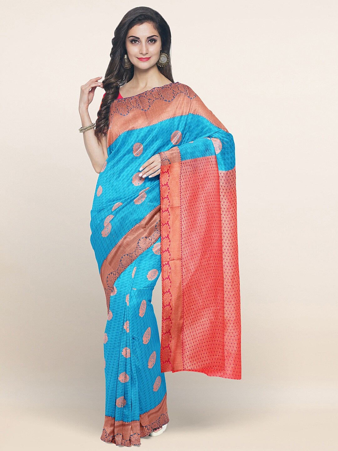 

Pothys Blue & Pink Ethnic Motifs Zari Art Silk Saree