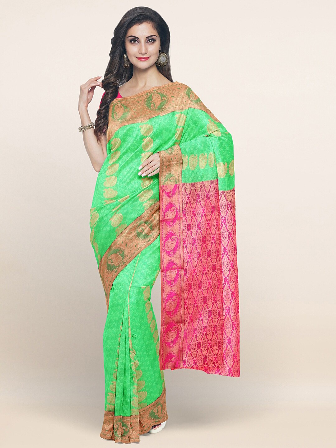 

Pothys Green & Pink Ethnic Motifs Zari Art Silk Saree