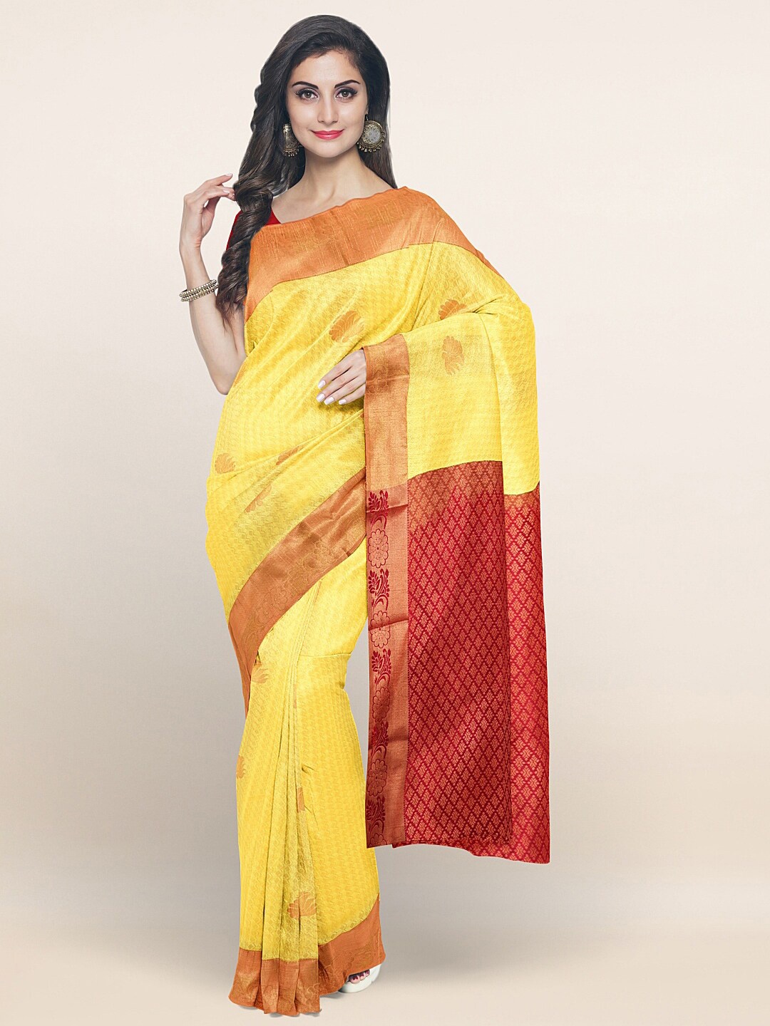 

Pothys Yellow & Maroon Woven Design Zari Art Silk Saree