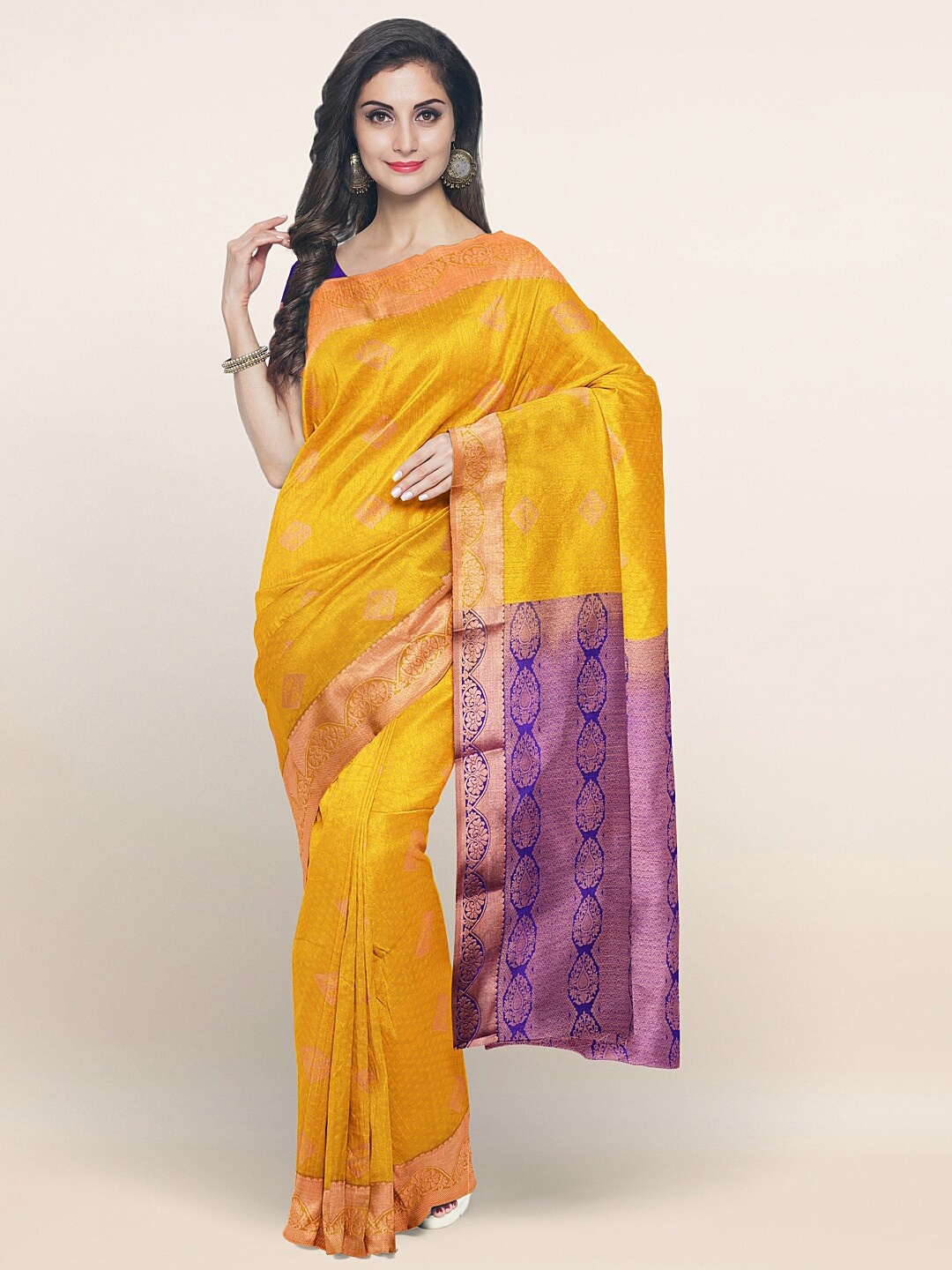 

Pothys Mustard & Purple Woven Design Zari Art Silk Saree