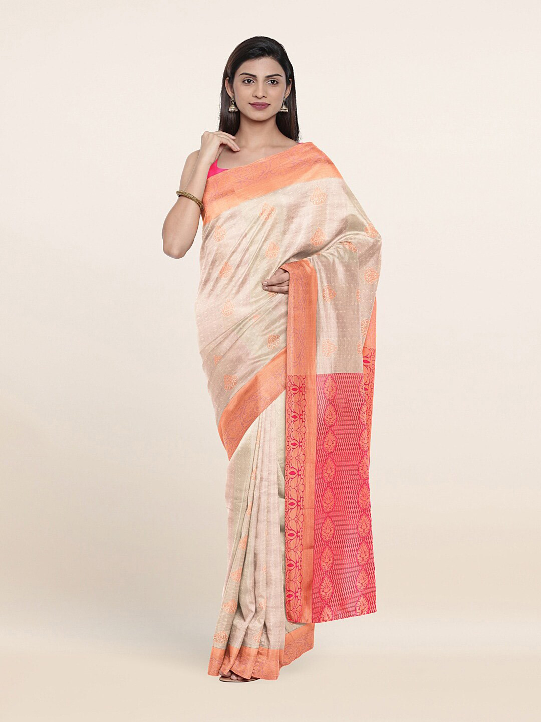 

Pothys Cream-Coloured & Gold-Toned Woven Design Zari Art Silk Saree