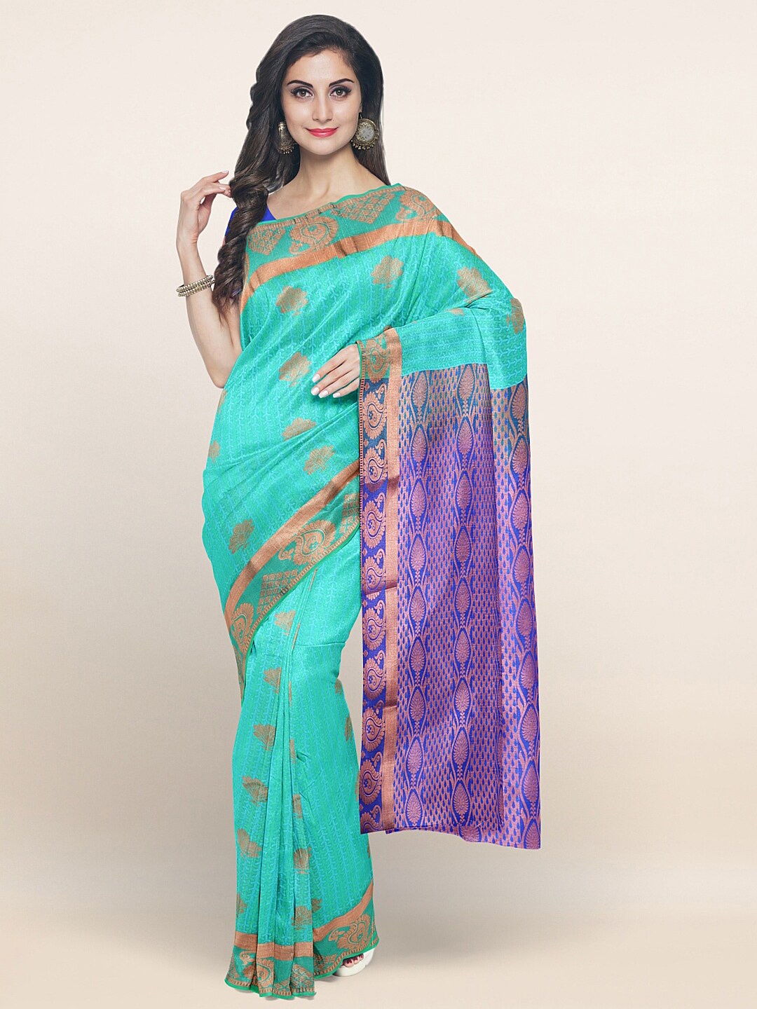 

Pothys Green & Gold-Toned Woven Design Zari Art Silk Saree