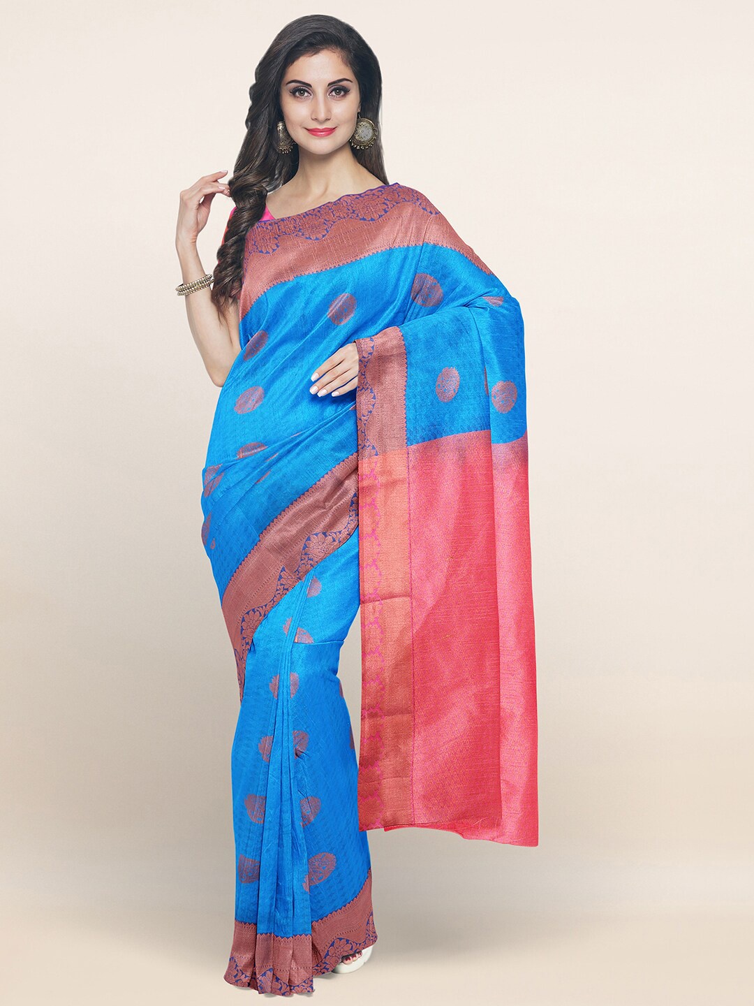 

Pothys Blue & Gold-Toned Woven Design Zari Art Silk Saree