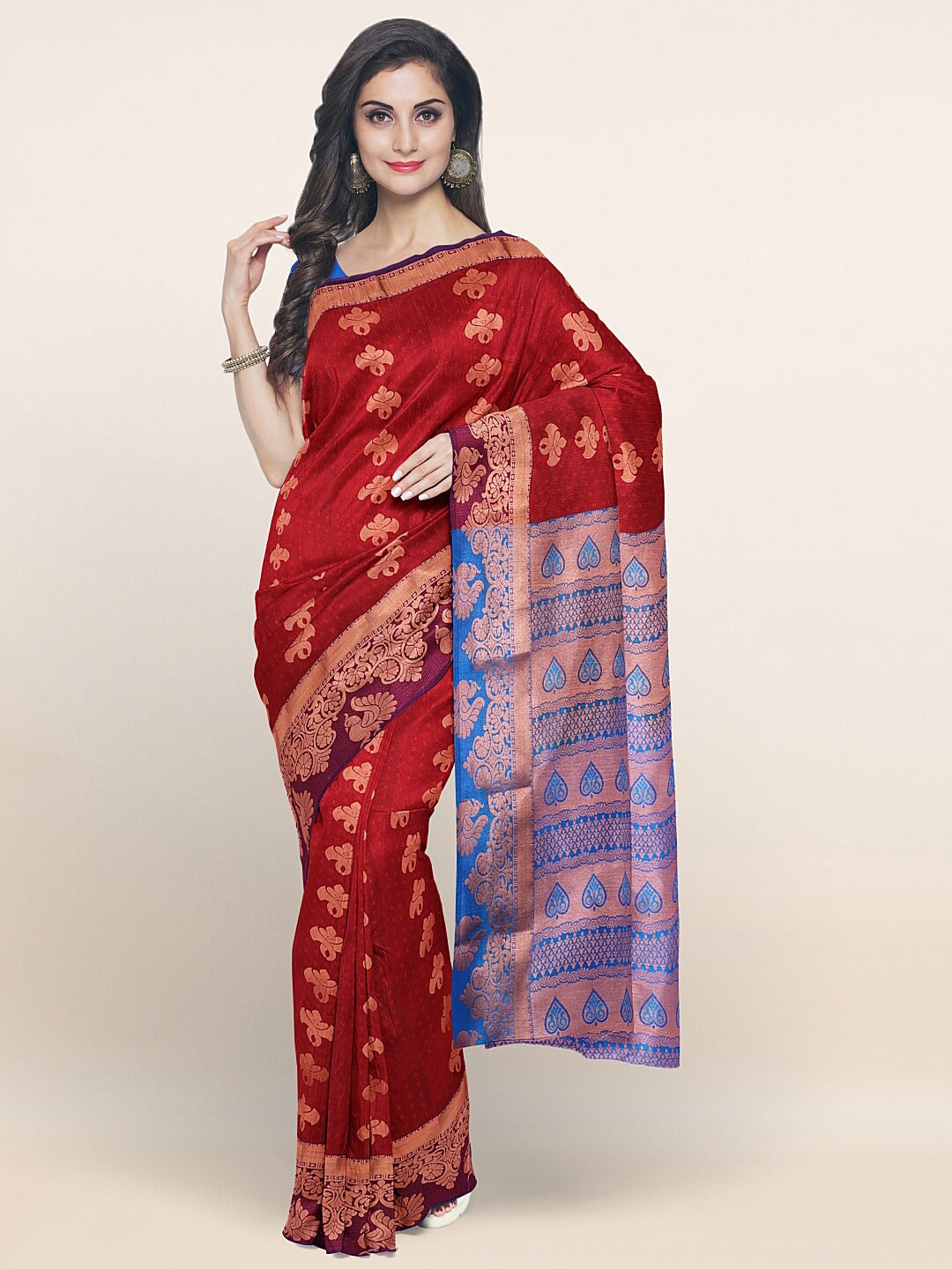 

Pothys Maroon & Golden Ethnic Motifs Zari Art Silk Saree