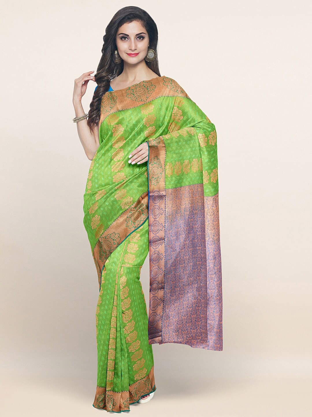 

Pothys Green & Gold-Toned Woven Design Zari Art Silk Saree