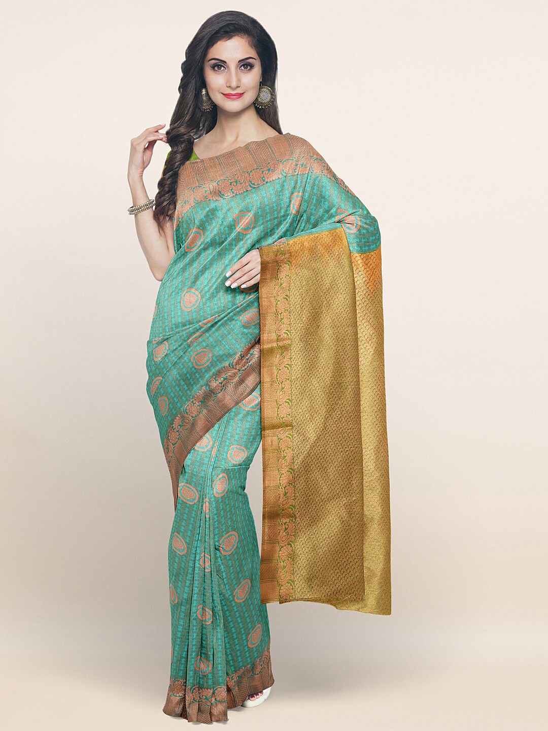 

Pothys Green & Gold-Toned Floral Zari Art Silk Saree
