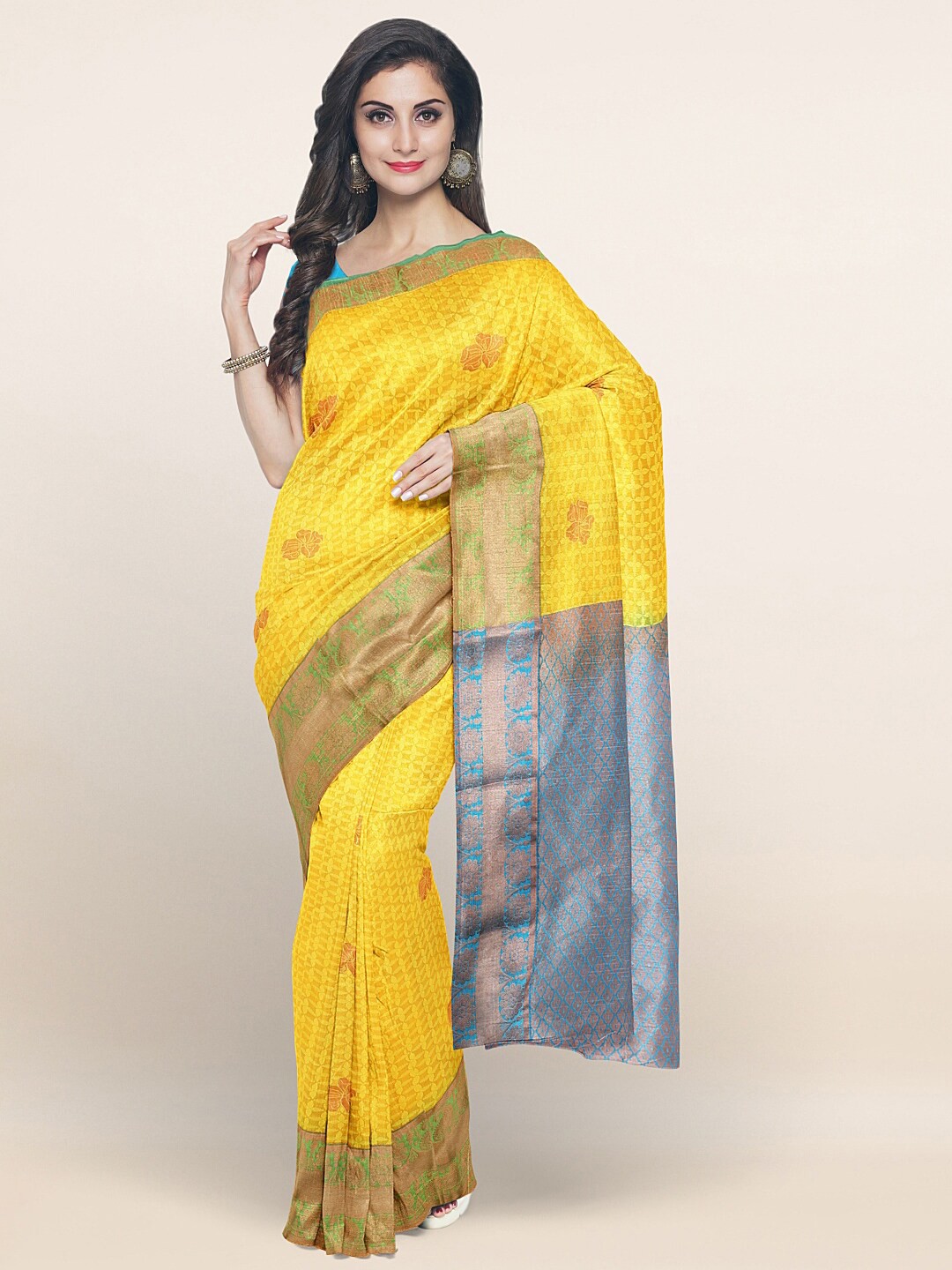 

Pothys Yellow & Gold-Toned Woven Design Zari Art Silk Saree
