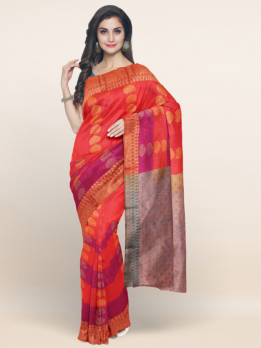 

Pothys Orange & Magenta Woven Design Zari Art Silk Saree