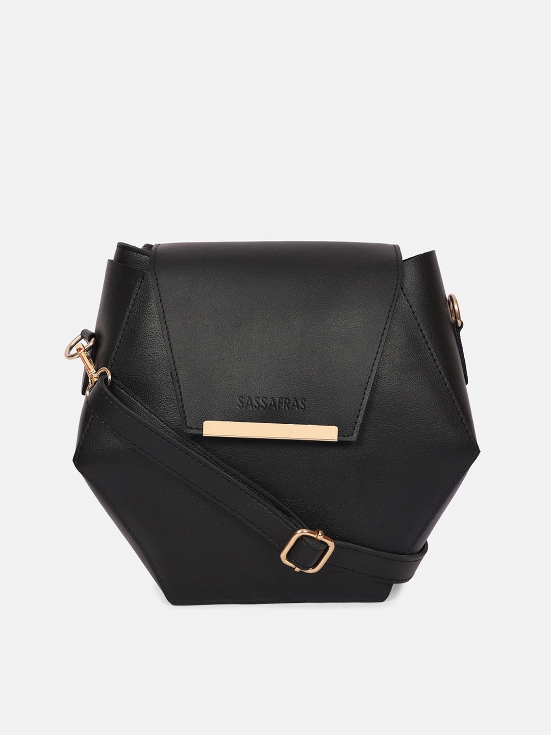 

SASSAFRAS Women Black Solid PU Structured Sling Bag