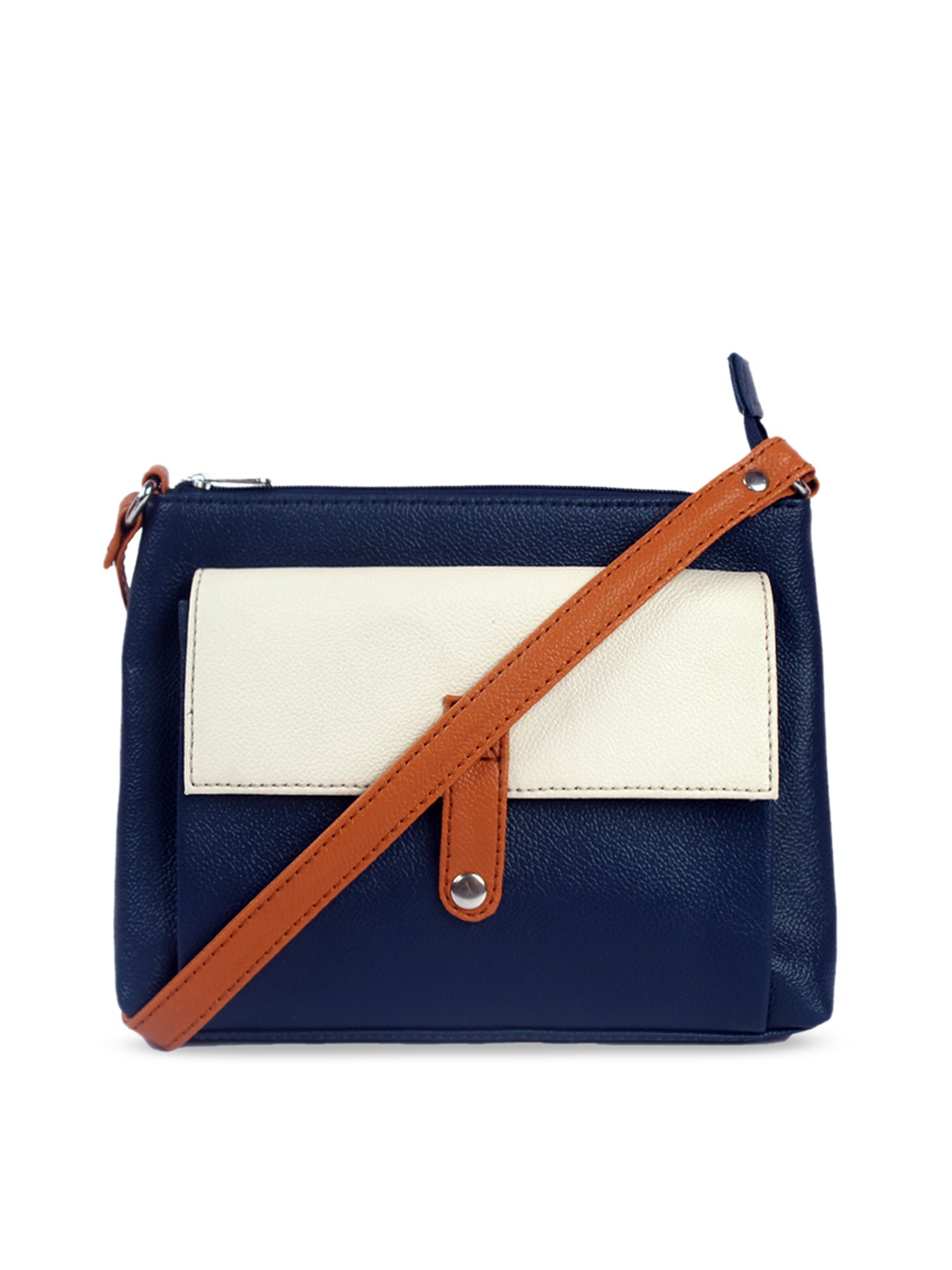 

SASSAFRAS B& White Colourblocked PU Structured Sling Bag, Blue