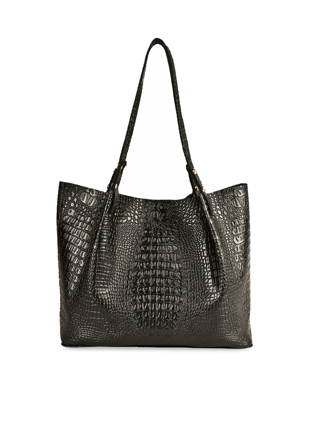 

SASSAFRAS Black Animal Textured PU Shopper Tote Bag