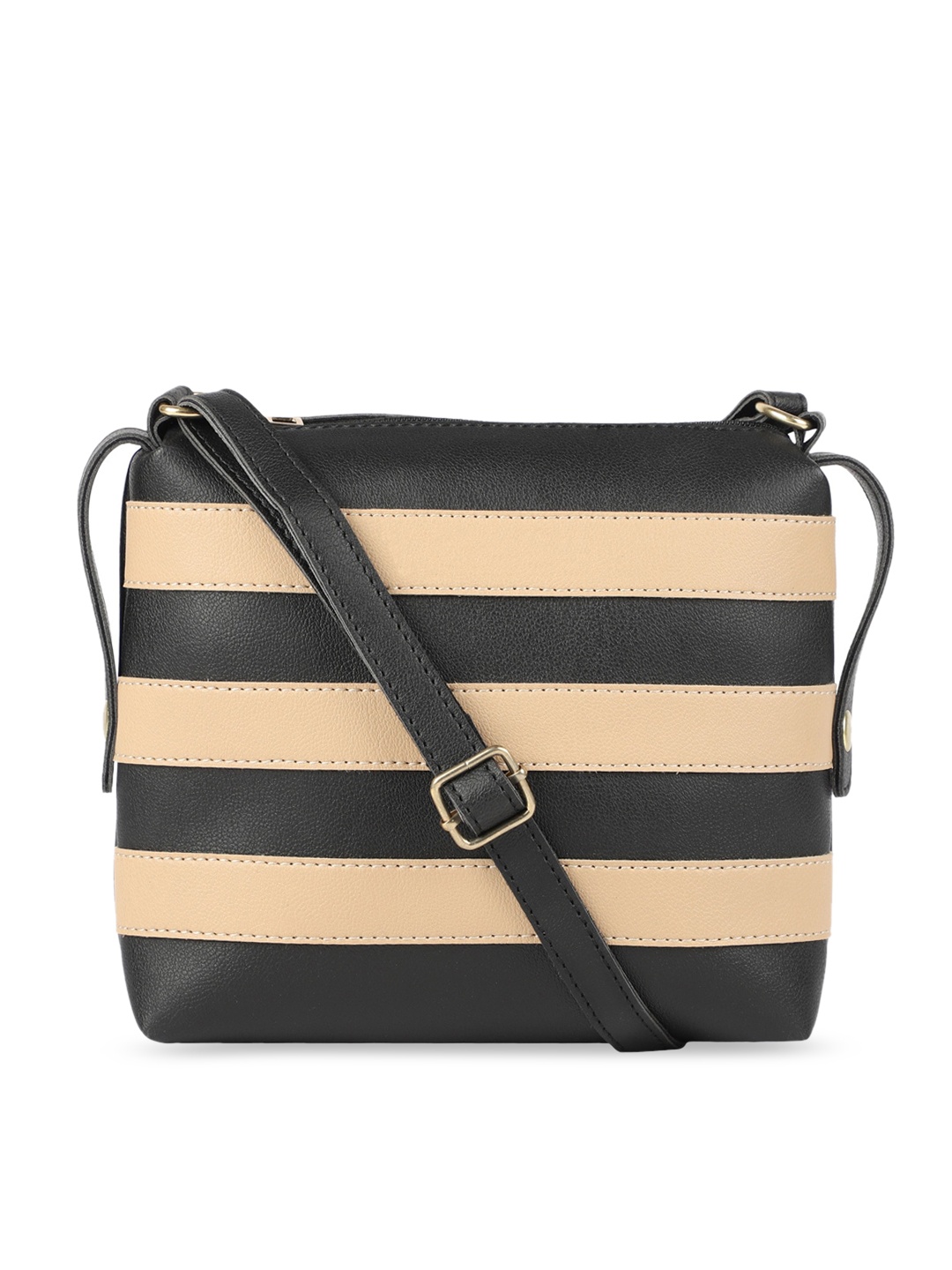 

SASSAFRAS Black Colourblocked PU Structured Sling Bag with Bow Detail