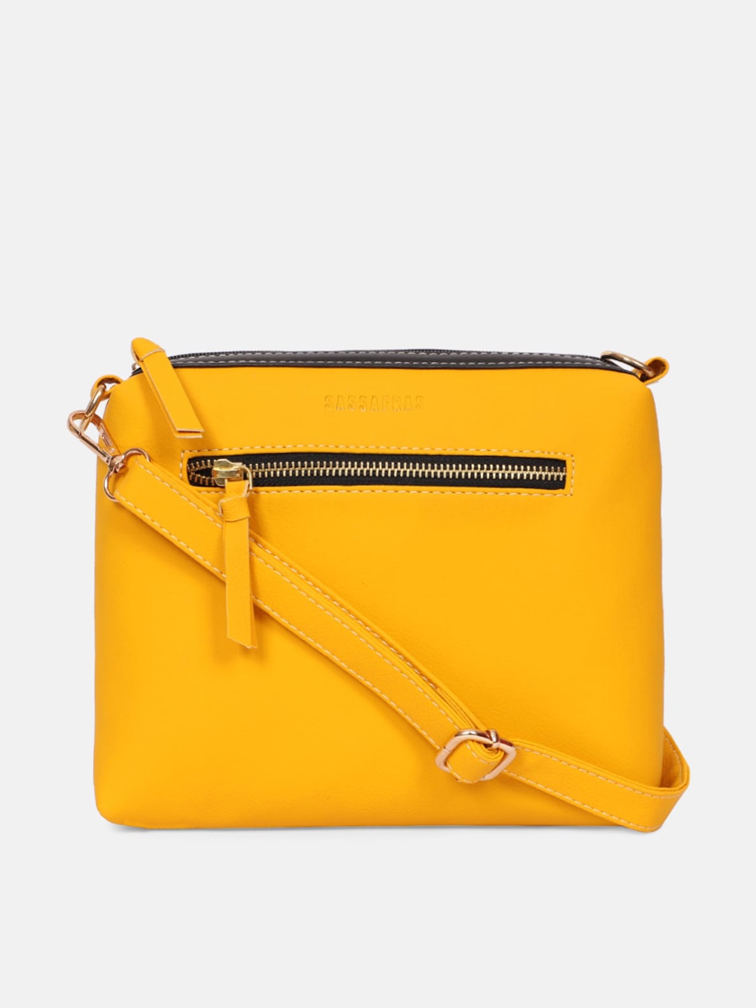 

SASSAFRAS Women Yellow Solid PU Structured Sling Bag