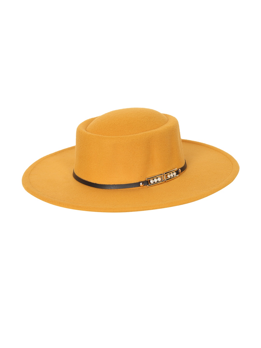 

FabSeasons Women Yellow Classic Wide Brim Fedora Hat with Belt Buckle