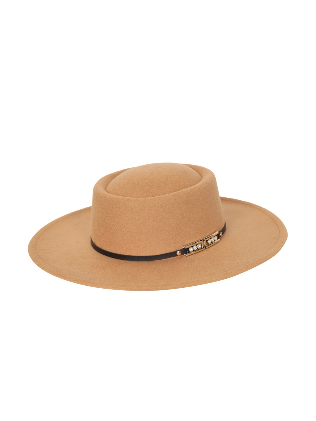 

FabSeasons Women Beige Classic Wide Brim Buckle Fedora Hat