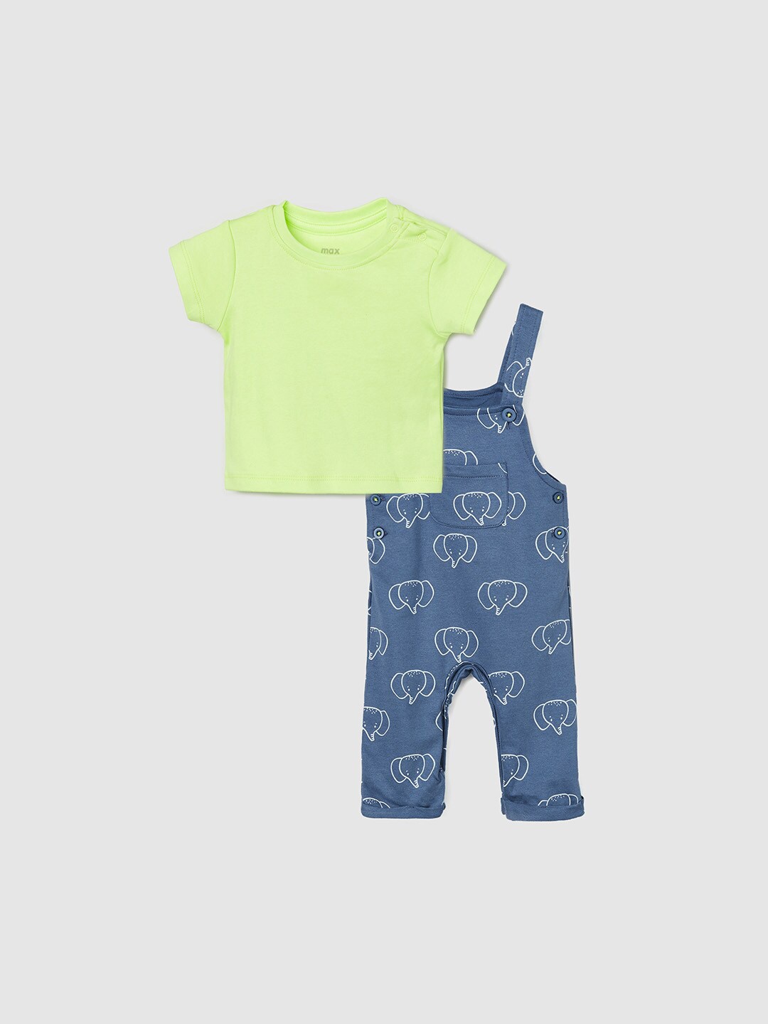 

max Boys Lime Green & Blue Pure Cotton T-shirt with Trousers