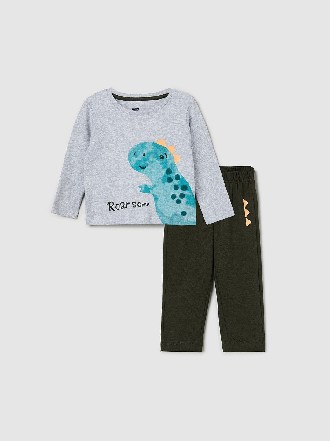 

max Boys Grey & Black Printed Pure Cotton T-shirt with Trousers