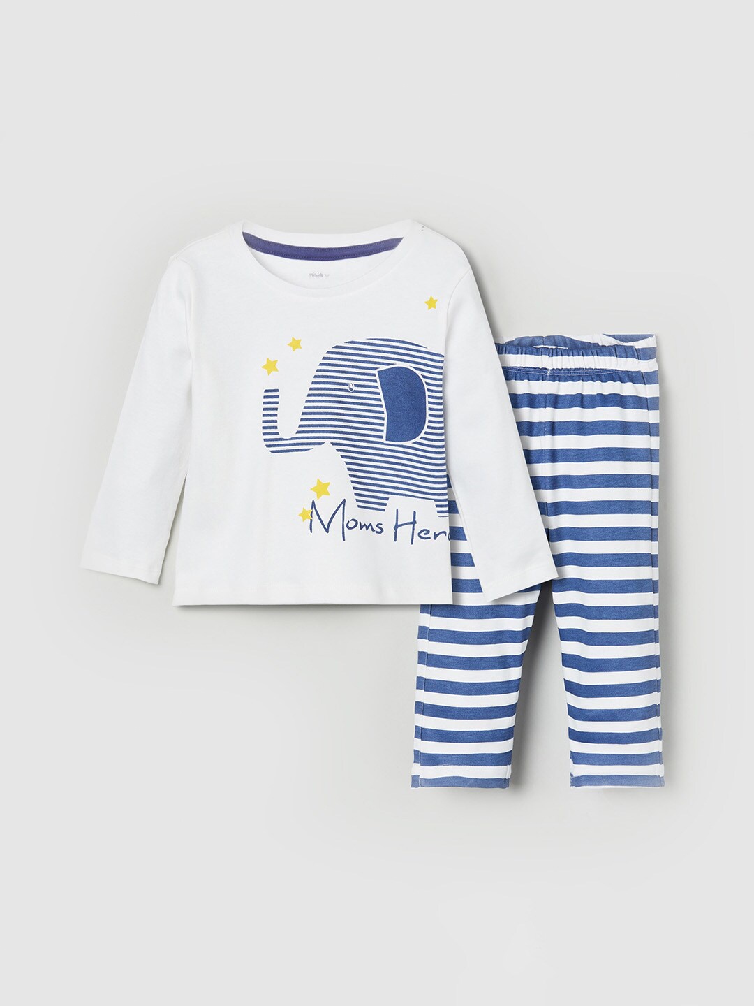 

max Boys White & Blue Printed Cotton T-shirt with Pyjama