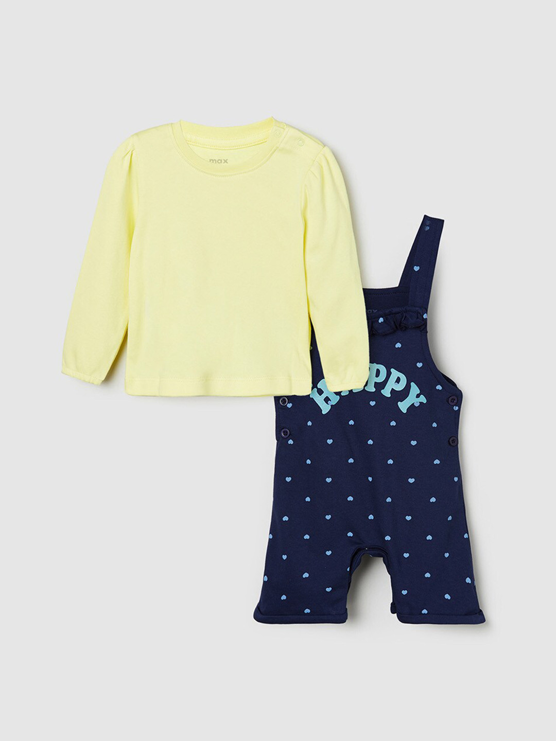 

max Girls Multicoloured Printed T-shirt with Overall Bottom Pure Cotton Clothing Set, Multi