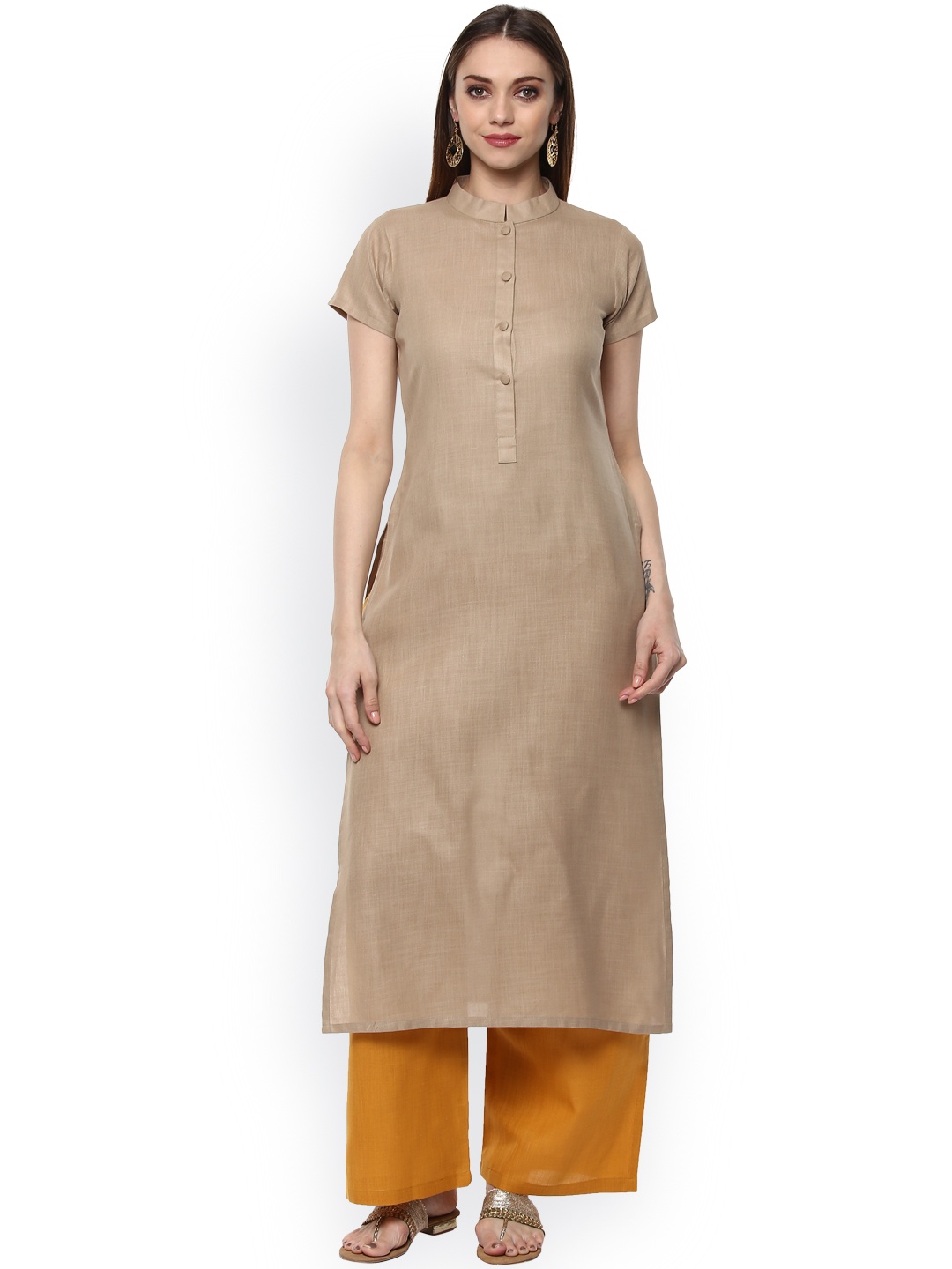 

Libas Women Beige Solid Straight Kurta