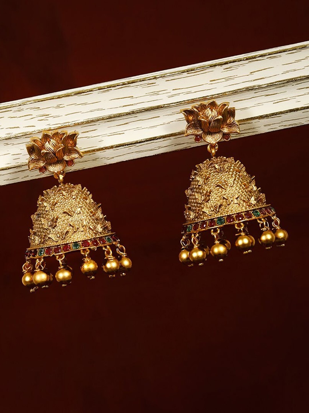 

Priyaasi Women Gold-Toned Contemporary Jhumkas Earrings