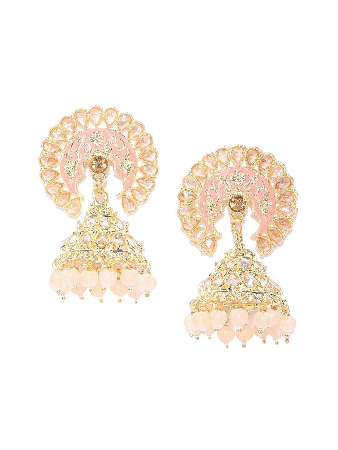 

Priyaasi Gold-Plated & Pink Dome Shaped Jhumkas