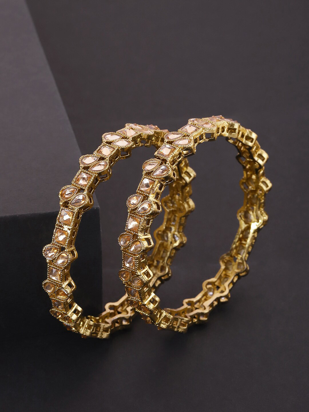 

Priyaasi Set Of 2 Gold-Plated & Stone-Studded Bangles