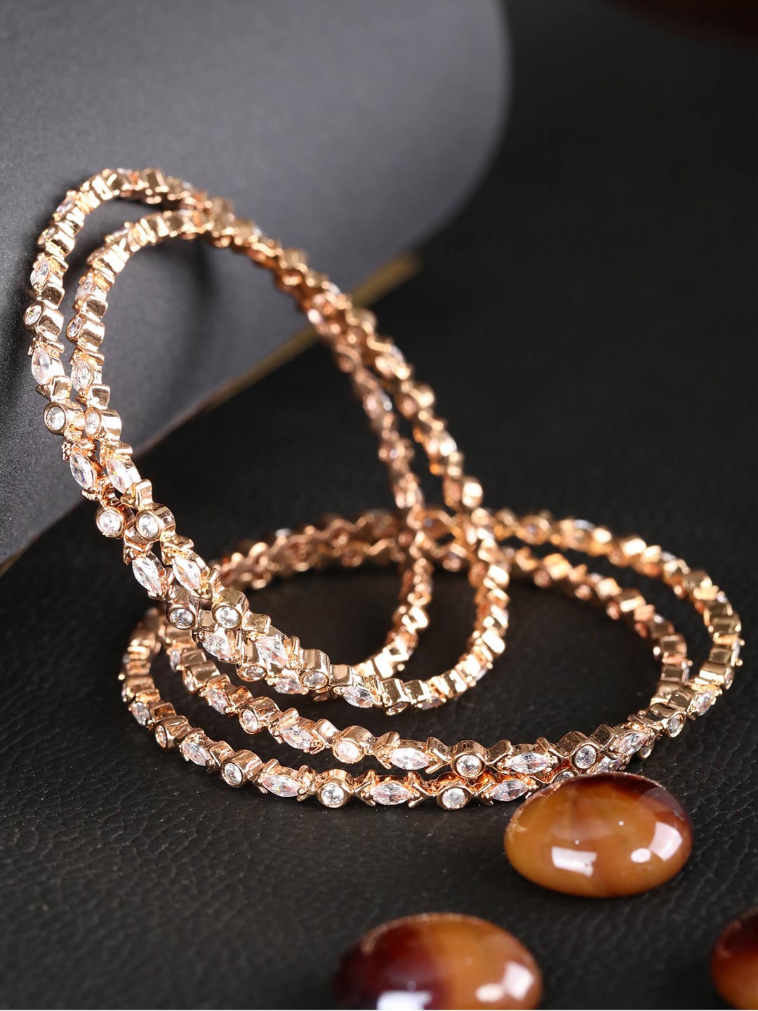 

Priyaasi Set of 4 Rose Gold Plated Artificial Stones Bangle Sets