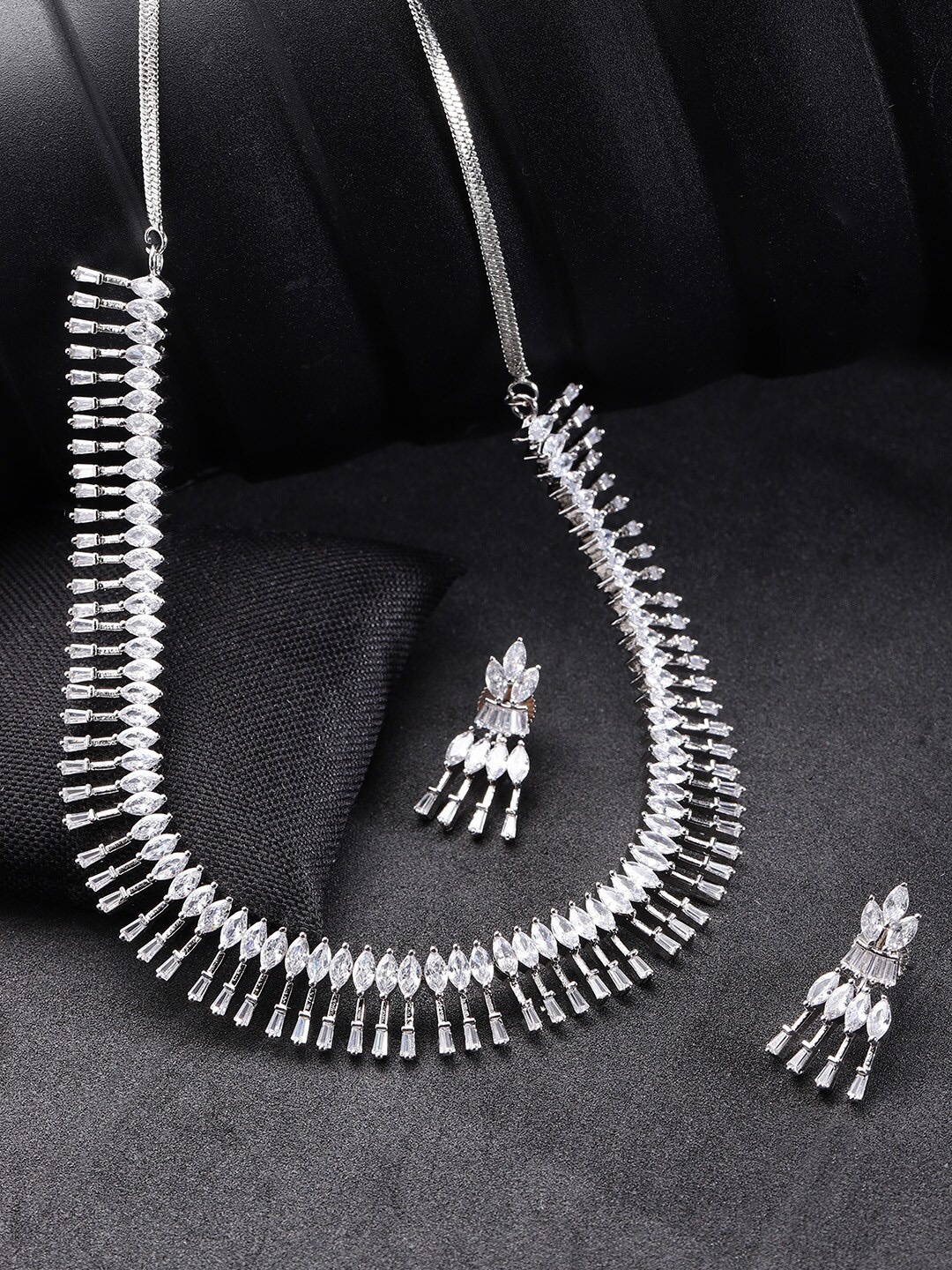 

Priyaasi Women Silver-Plated & White American Diamond-Studded Jewellery Set