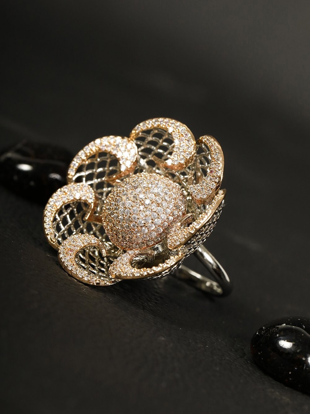 

Priyaasi Gold-Plated Stone-Studded Finger Ring, Rose gold
