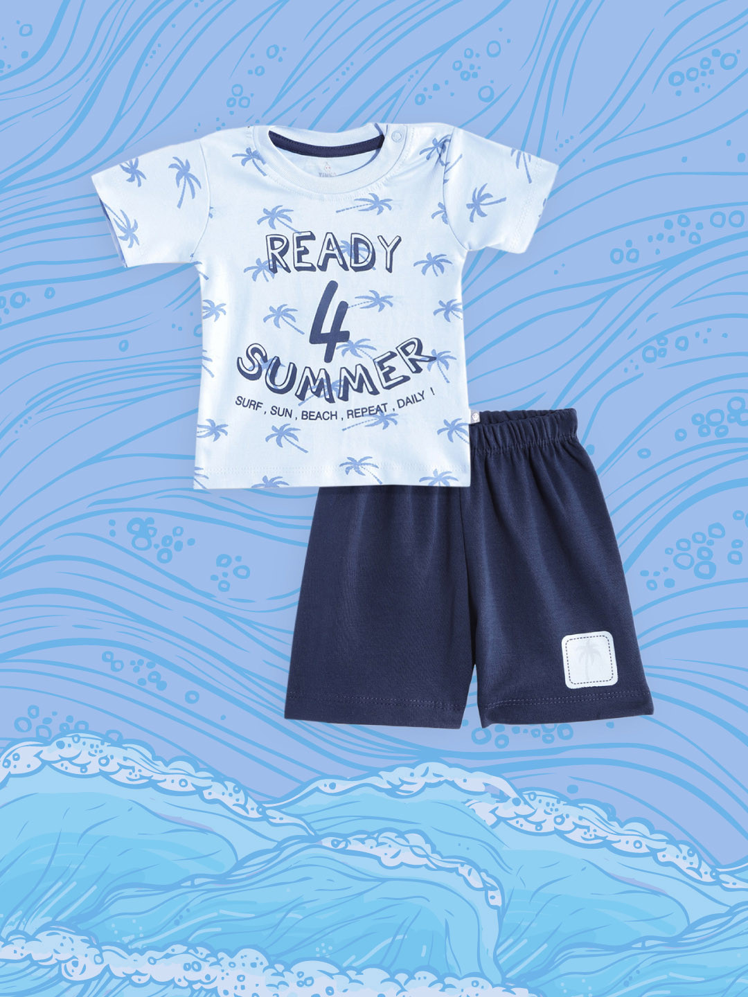 

TINYO Infant Boys Blue Printed Cotton T-shirt with Shorts