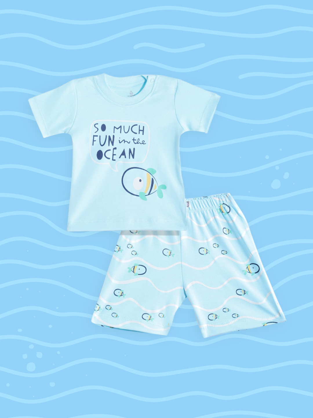 

TINYO Infant Boys Blue Pure Cotton Printed T-shirt with Shorts