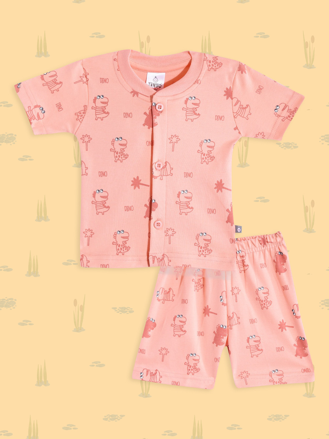 

TINYO Unisex Kids Peach-Coloured Pure Cotton Conversational Print T-shirt with Shorts
