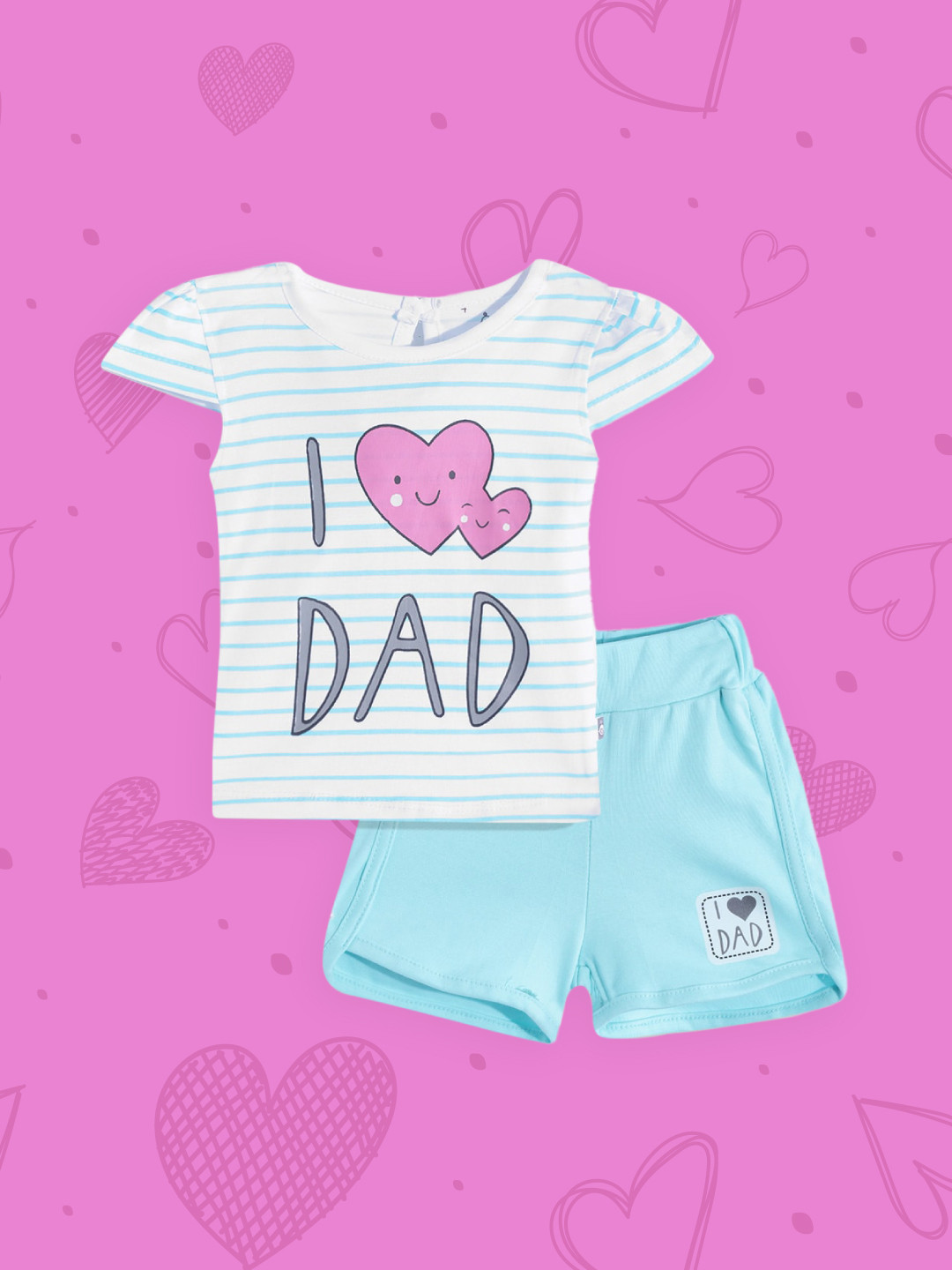 

TINYO Infant Girls White & Blue Pure Cotton Striped Top with Shorts