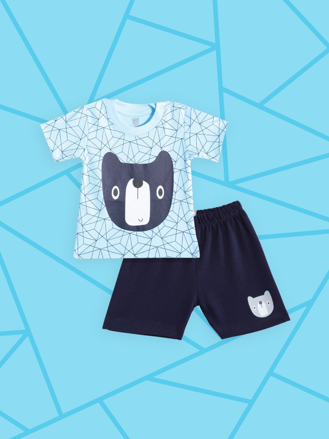 

TINYO Infant Boys Blue & White Pure Cotton Printed T-shirt with Shorts
