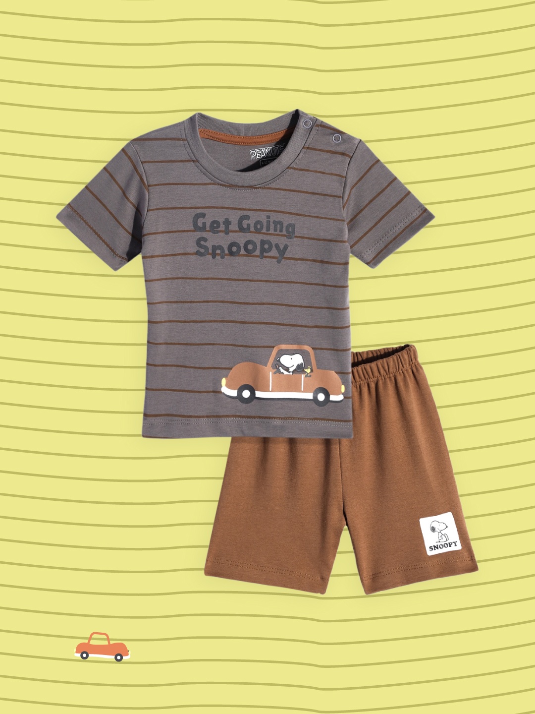 

TINYO Boys Charcoal Grey & Brown Printed T-shirt with Shorts