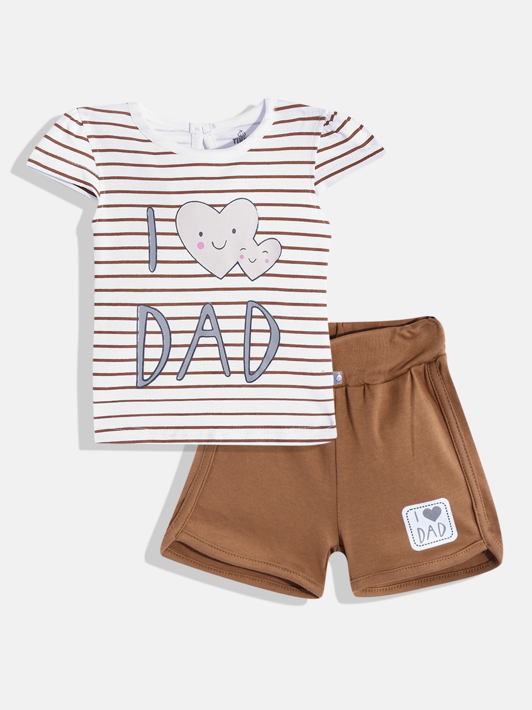 

TINYO Infant Girls White & Brown Striped Top with Shorts